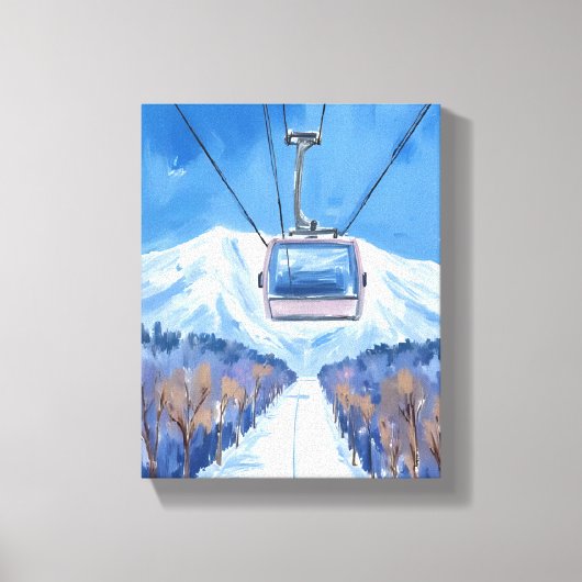 Ski Gondola Snow Mountain Watercolor Canvas Afdruk (Voorkant)