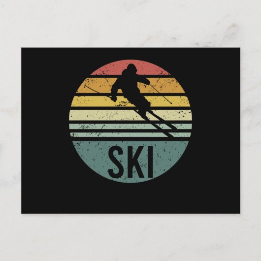 Ski Grappig Koele Skiloper Retro Vintage Skiën Briefkaart (Voorkant)