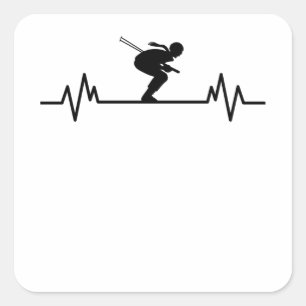 Ski Heartbeat Skiing Fun Winter Sports Slopes Gift Vierkante Sticker