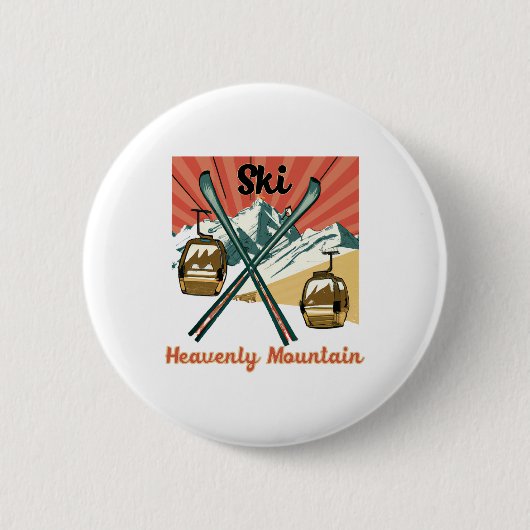 Ski Heavenly Mountain Retro hemelse berg Ronde Button 5,7 Cm (Voorkant)