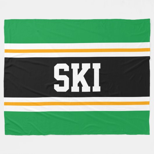 SKI Helder Groen Zwart Geel Wit Racing Stripes Fleece Deken (Voorkant (Horizontaal))