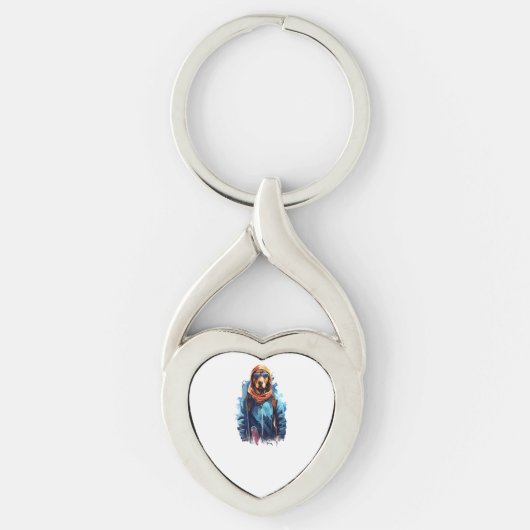 Ski hond in ski bril 5 sleutelhanger (Voorkant)