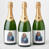 Ski hond in ski bril 5 sparkling wijnetiket (Flessen)