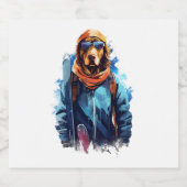 Ski hond in ski bril 5 sparkling wijnetiket (Enkel label)