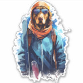 Ski-hond in skibril  5 sticker (Voorkant)