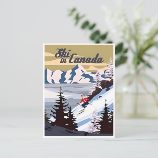 Ski in Canada  toeristische illustratie Briefkaart (Staand voorkant)