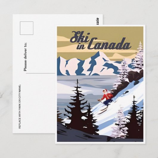 Ski in Canada  toeristische illustratie Briefkaart (Voorkant / Achterkant)