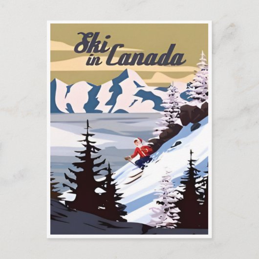 Ski in Canada  toeristische illustratie Briefkaart (Voorkant)