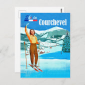 Ski in Courchevel, vrouw op ski, Frankrijk Briefkaart (Voorkant / Achterkant)