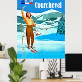Ski in Courchevel, vrouw op ski, Frankrijk Poster (Thuiskantoor)