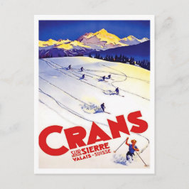 Ski in Crans hill, Zwitserland, vintage-reis Briefkaart