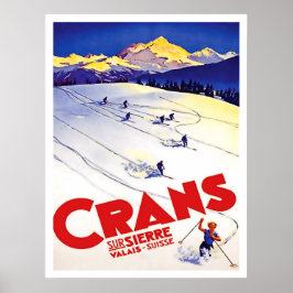 Ski in Crans hill, Zwitserland, vintage-reis Poster