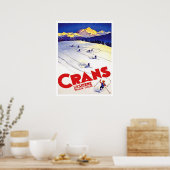 Ski in Crans hill, Zwitserland, vintage-reis Poster (Keuken)