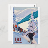 Ski in Frankrijk, wintervakantie, oldtimers Briefkaart (Voorkant / Achterkant)