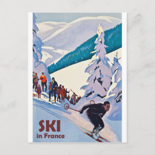 Ski in Frankrijk, wintervakantie, oldtimers Briefkaart