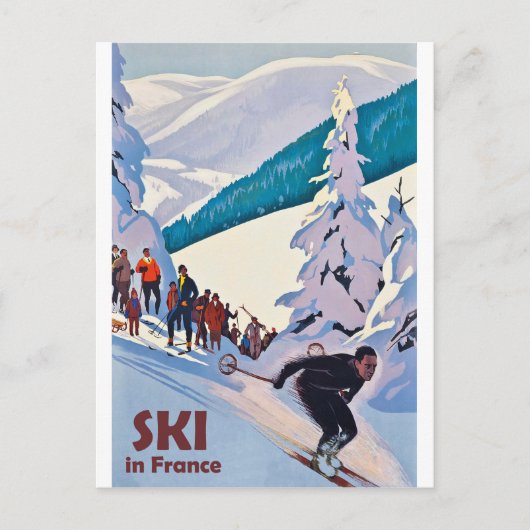 Ski in Frankrijk, wintervakantie, oldtimers Briefkaart (Voorkant)