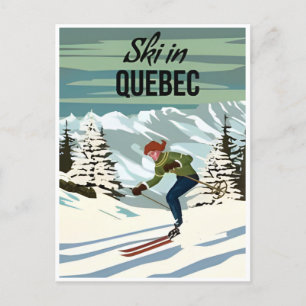 Ski in Quebec Canada Vintage Reisillustratie Briefkaart