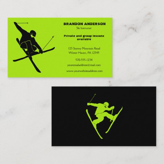 Ski Instructor, Skiing Lessons, Skiers Rentals Visitekaartje (Voorkant / Achterkant)
