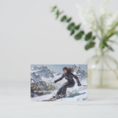 Ski Instructor Woman Skiing  Visitekaartje (Staand voorkant)