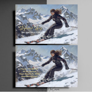 Ski-instructrice die skiet visitekaartje