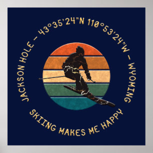 Ski Jackson Hole, Wyoming - Man skiër, gele tekst Poster