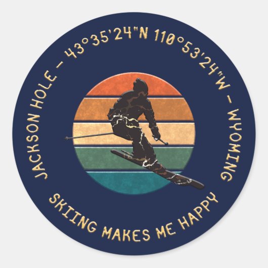Ski Jackson Hole, Wyoming - Man Skier, Golden Text Ronde Sticker (Voorkant)