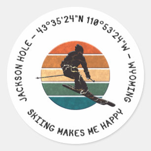 Ski Jackson Hole, Wyoming - Man skiër, zwarte teks Ronde Sticker