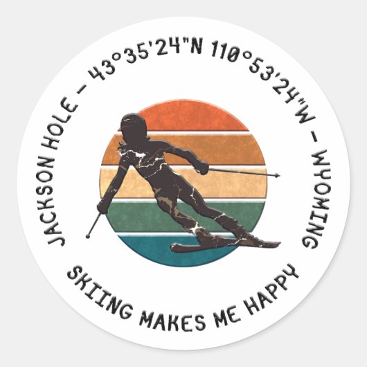 Ski Jackson Hole, Wyoming - Woman Skier Zwart Teks Ronde Sticker (Voorkant)