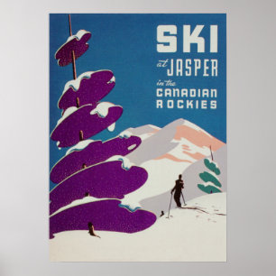 Ski Jasper Canada Retro  Ski Poster