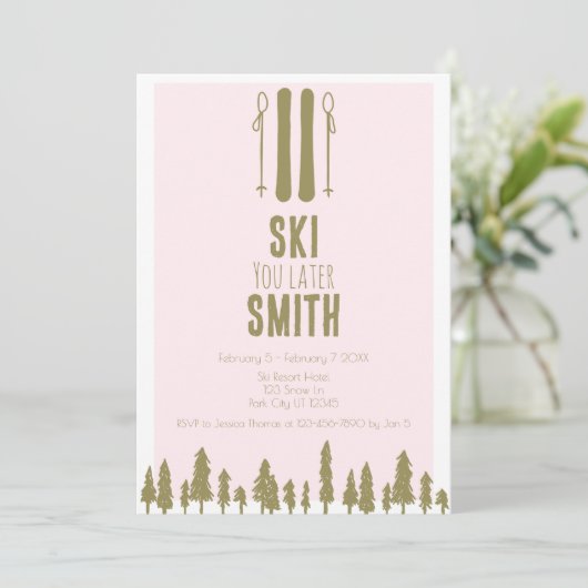 Ski je later Winter Bachelorette Party Kaart (Staand voorkant)