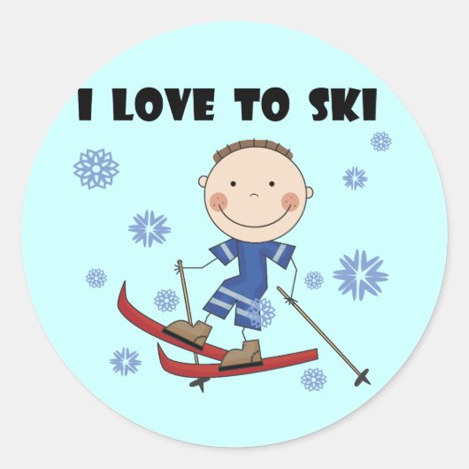Ski - Jongen T-shirts en cadeautjes Ronde Sticker (Voorkant)