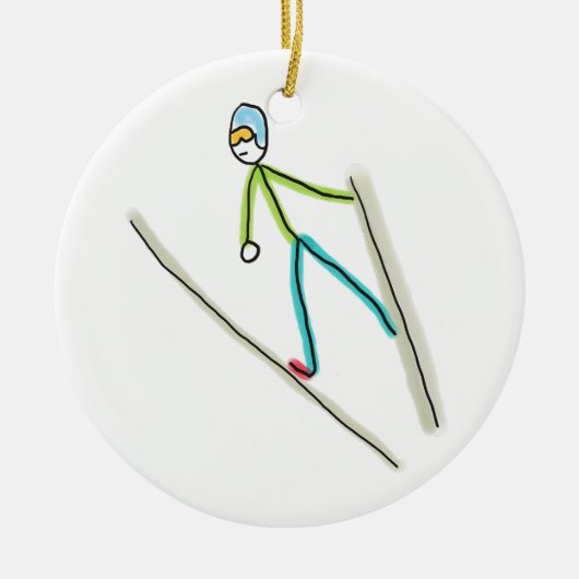 Ski Jumpende Stickman Keramisch Ornament (Voorkant)