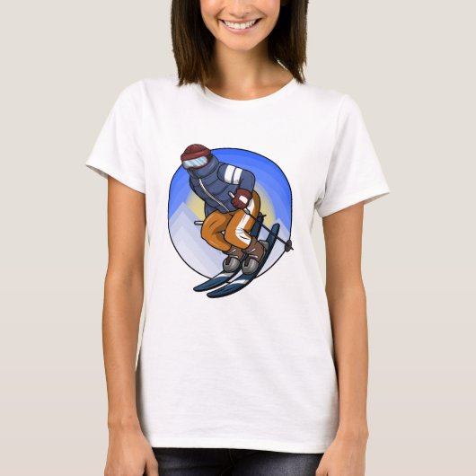 Ski jumper met Skis Ski pet en bril T-shirt (Voorkant)