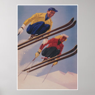 Ski Jumpers Retro  Ski Poster