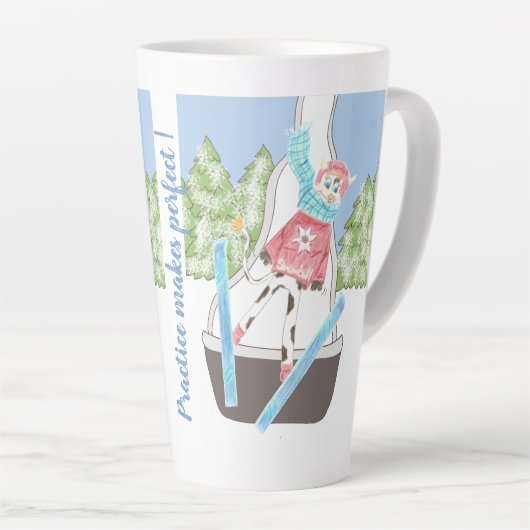 Ski Jumping Cow met Quote Latte Mok (Rechterhoek)