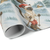 Ski Kerst SiameseKat Kattenliefhebbers Wintervakan Cadeaupapier (Rol Hoek)