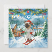 Ski Kerstmis voor Cat Santa Claus Siamese Cat fan Feestdagenkaart (Voorkant)