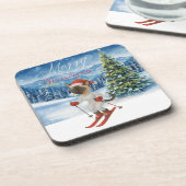 Ski Kerstmis voor Santa Siamese Cat Lovers Snowy Bier Onderzetter (Linkerzijde)