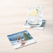 Ski Kerstmis voor Santa Siamese Cat Lovers Snowy Kartonnen Onderzetters (Insitu)