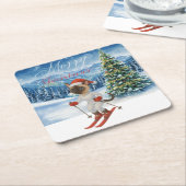 Ski Kerstmis voor Santa Siamese Cat Lovers Snowy Kartonnen Onderzetters (Schuin)