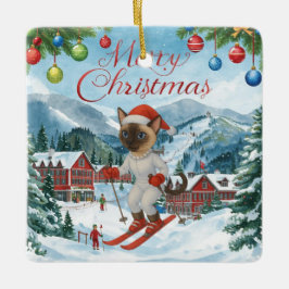 Ski Kerstmis voor Santa Siamese Cat Lovers Snowy Keramisch Ornament
