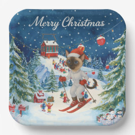 Ski Kerstmis voor Santa Siamese Cat Lovers Snowy Papieren Bordje