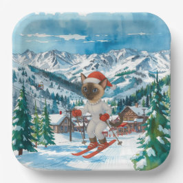 Ski Kerstmis voor Santa Siamese Cat Lovers Snowy Papieren Bordje