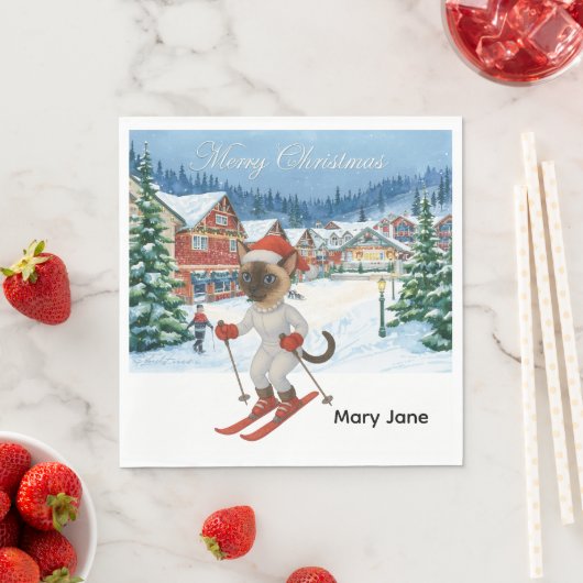 Ski Kerstmis voor Santa Siamese Cat Lovers Snowy Servet (Insitu)