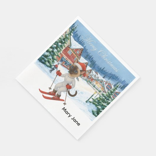 Ski Kerstmis voor Santa Siamese Cat Lovers Snowy Servet (Hoek)