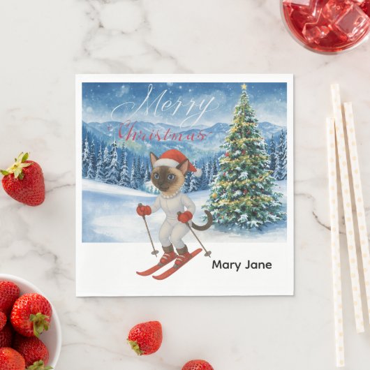 Ski Kerstmis voor Santa Siamese Cat Lovers Snowy Servet (Insitu)