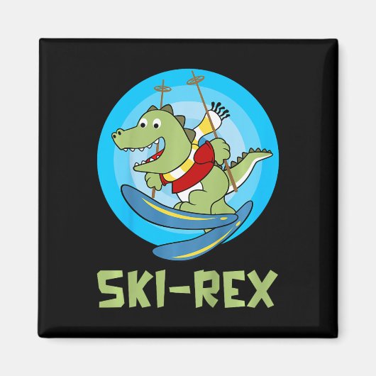 Ski Kids Ski-rex Grappige Dino Peuter Grappig Magneet (Voorkant)