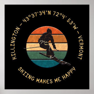 Ski Killington, Vermont - Man skiër, gele tekst Poster