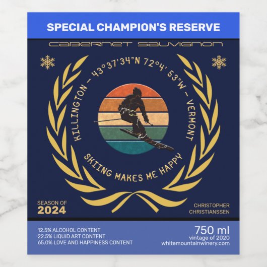Ski Killington, Vermont - Man skiër, gele tekst Wijn Etiket (Enkel label)