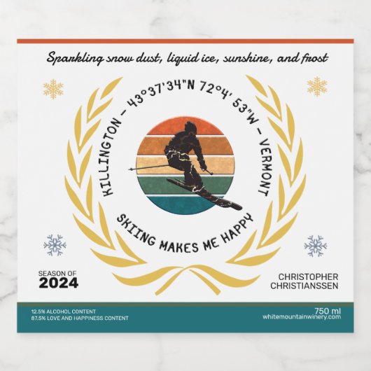 Ski Killington, Vermont - Man skiër, zwarte tekst Sparkling Wijnetiket (Enkel label)